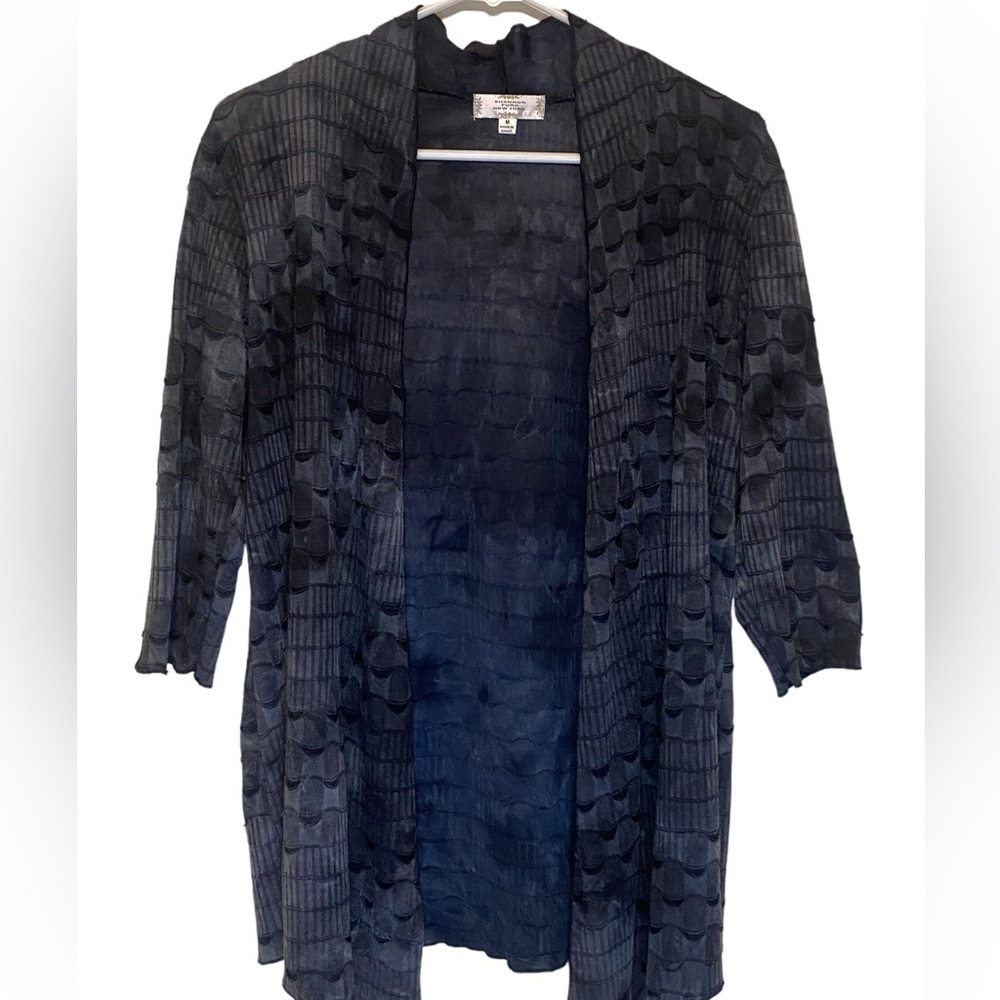 Shannon Ford Blue Scalloped 3/4 sleeve Open front Cardigan Women’s size M
